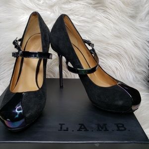 L.A.M.B Gwen Stefani Black Suede Peggy Pumps 37.5